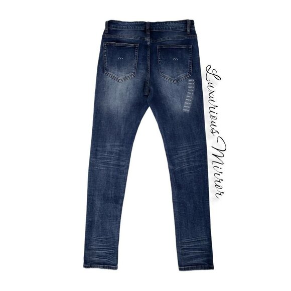 Bluecarats Tapered Jeans Blue Stretch Don't Blame It On The Devil Sz 34 Mens New - Picture 3 of 7